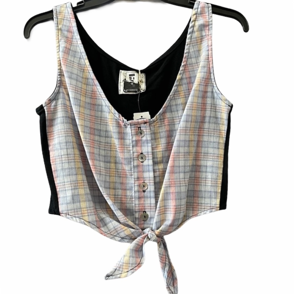 Furst Of A Kind plaid tie front blouse one size - Picture 1 of 13